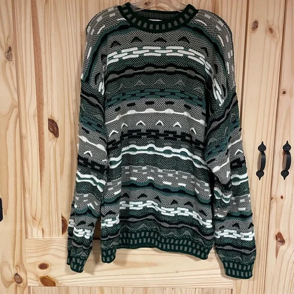 Vintage Protege Grandpa Sweater 3D Knit Mens L 90s Retro Cozy Heritage